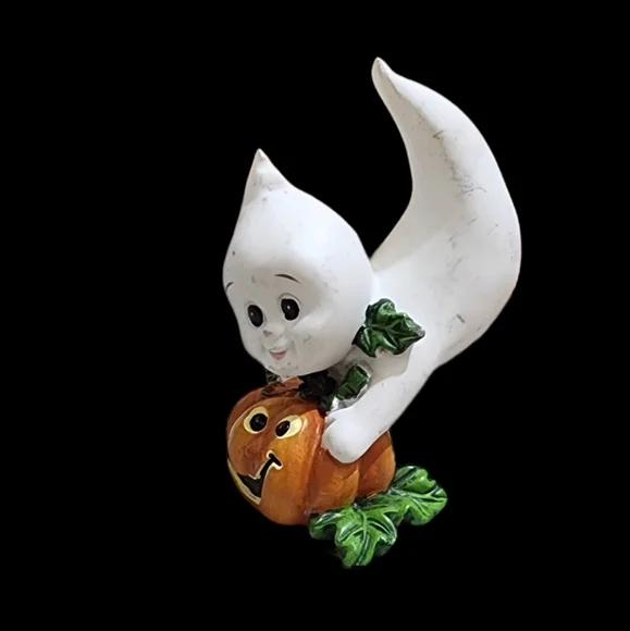 Three little vintage ceramic Halloween decor two ghosts and one scarecrow - Picture 6 of 7